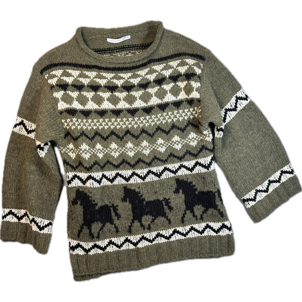 Altar'd State Sweater Women XS Green Horse Western Boho Equestrian